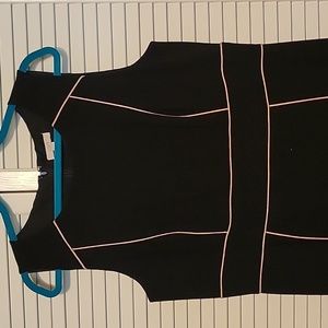Loft black sleeveless polyester dress with tan piping along princess style seams